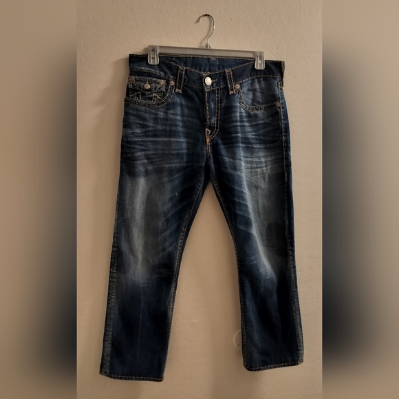 Made In USA True Religion Ricky Relaxed StraighBlue Meduim Wash Jeans Size 34x28 - Picture 6 of 11